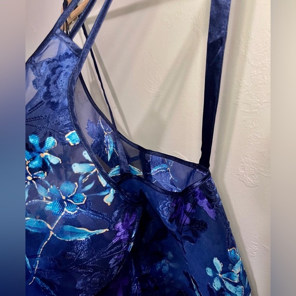 Vintage Angelique Purple & Blue Sheer Chiffon Floral Negligee Lingerie Slip Dres - Picture 8 of 16